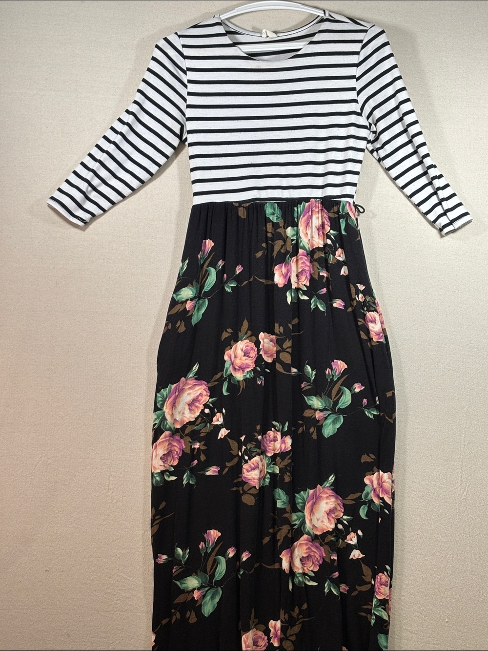 Pinkblush Black Floral Maxi Dress with Striped White Top